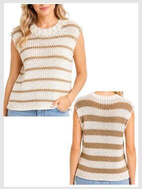 Free People Open Knit Sleeveless Sweater Ivory Tan XS